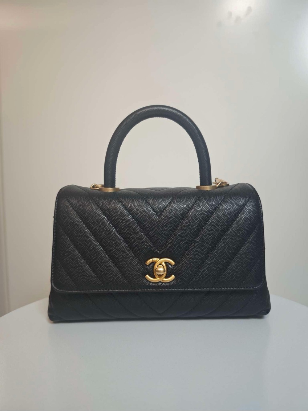 Chanel Coco Handle Small V‑Stitch Black Caviar Leather Handbag
